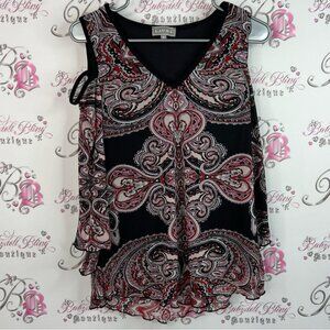 Laura top flare flowy sleeve detail paisley floral Black Pink Paisley Blouse
